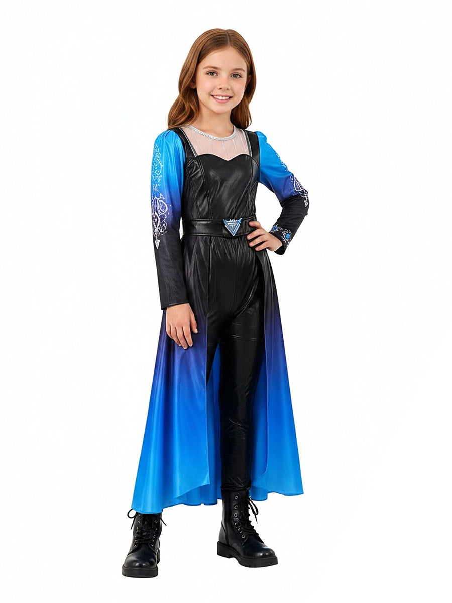 Descendants 5 Evil Chloe Costume for Kids and Adults Descendants Wicked Wonderland Princess Blue Faux Leather Cosplay Outfit
