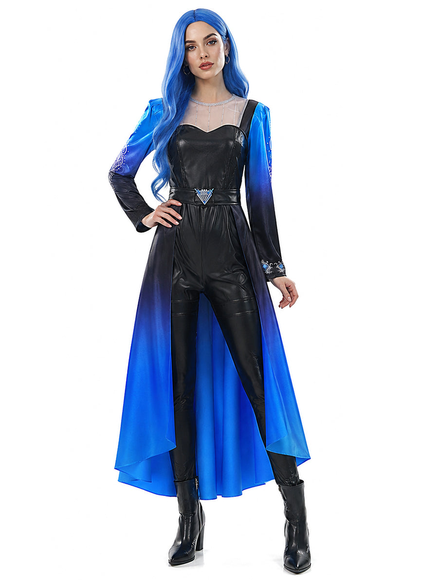 Descendants 5 Evil Chloe Costume for Kids and Adults Descendants Wicked Wonderland Princess Blue Faux Leather Cosplay Outfit