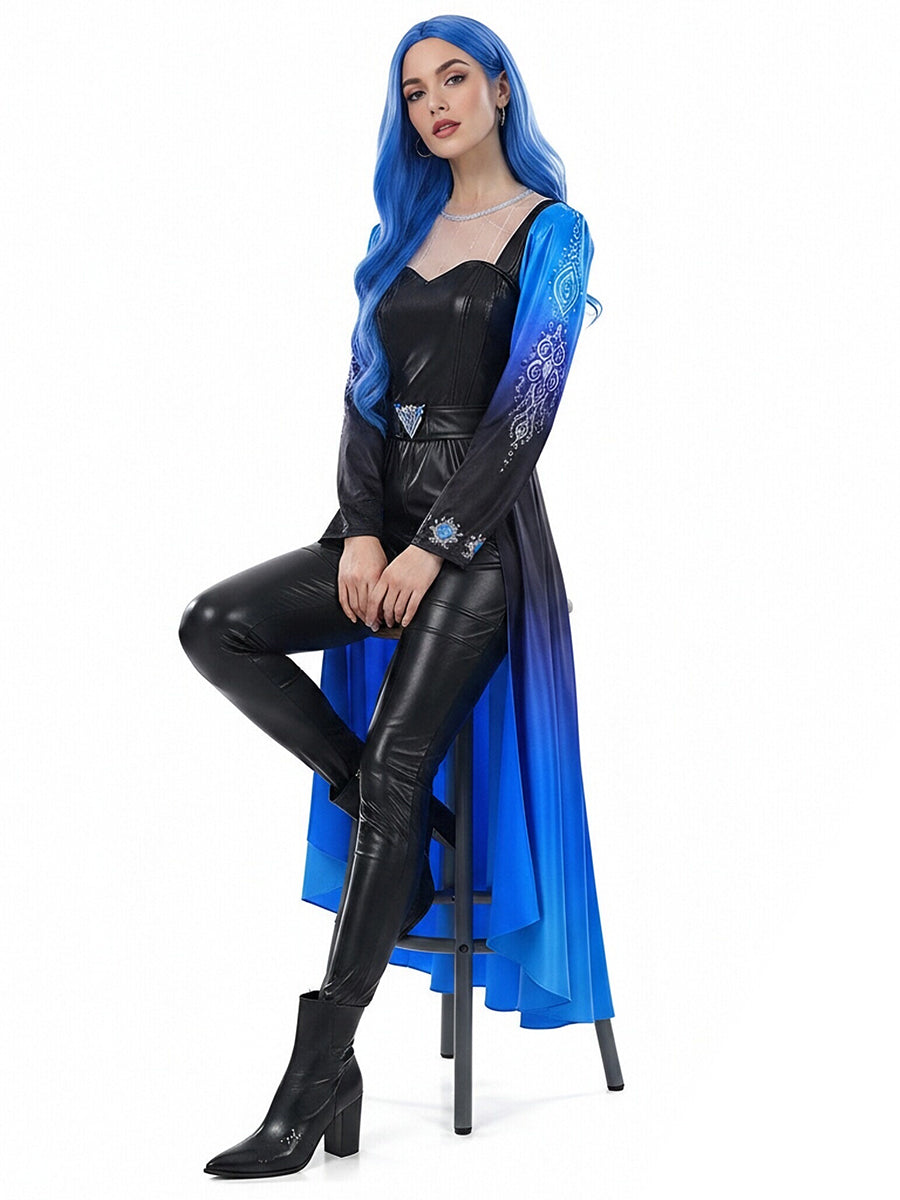 Descendants 5 Evil Chloe Costume for Kids and Adults Descendants Wicked Wonderland Princess Blue Faux Leather Cosplay Outfit