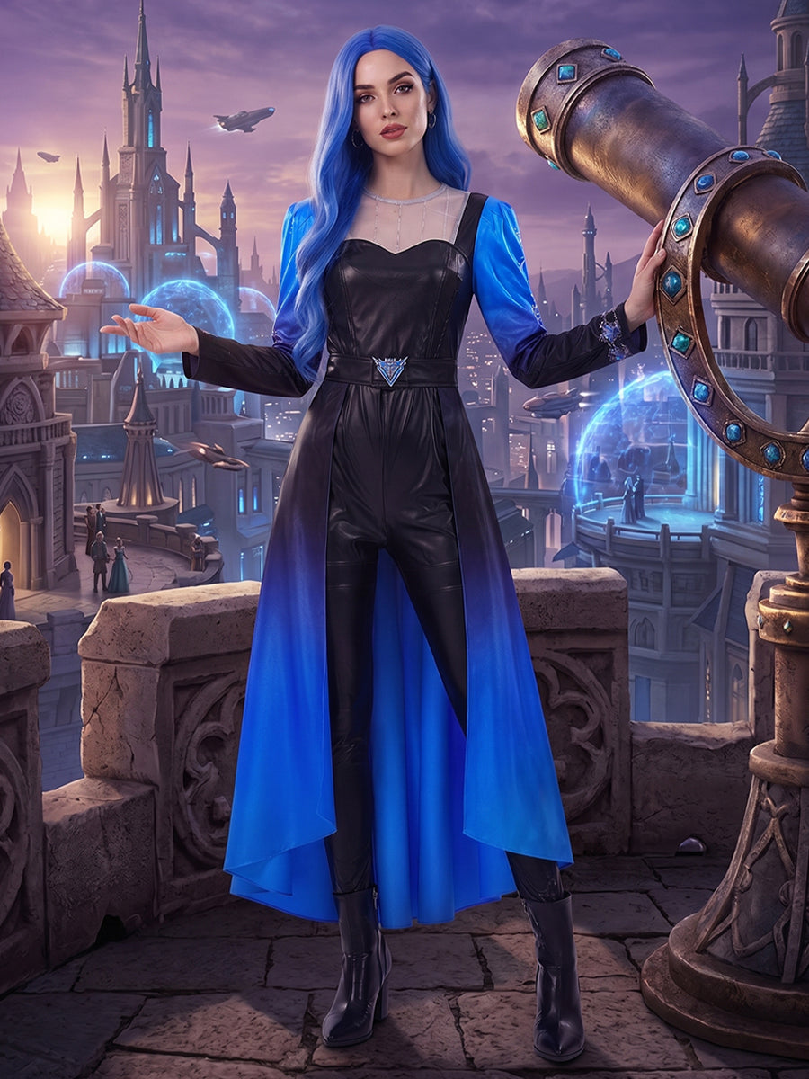 Descendants 5 Evil Chloe Costume for Kids and Adults Descendants Wicked Wonderland Princess Blue Faux Leather Cosplay Outfit
