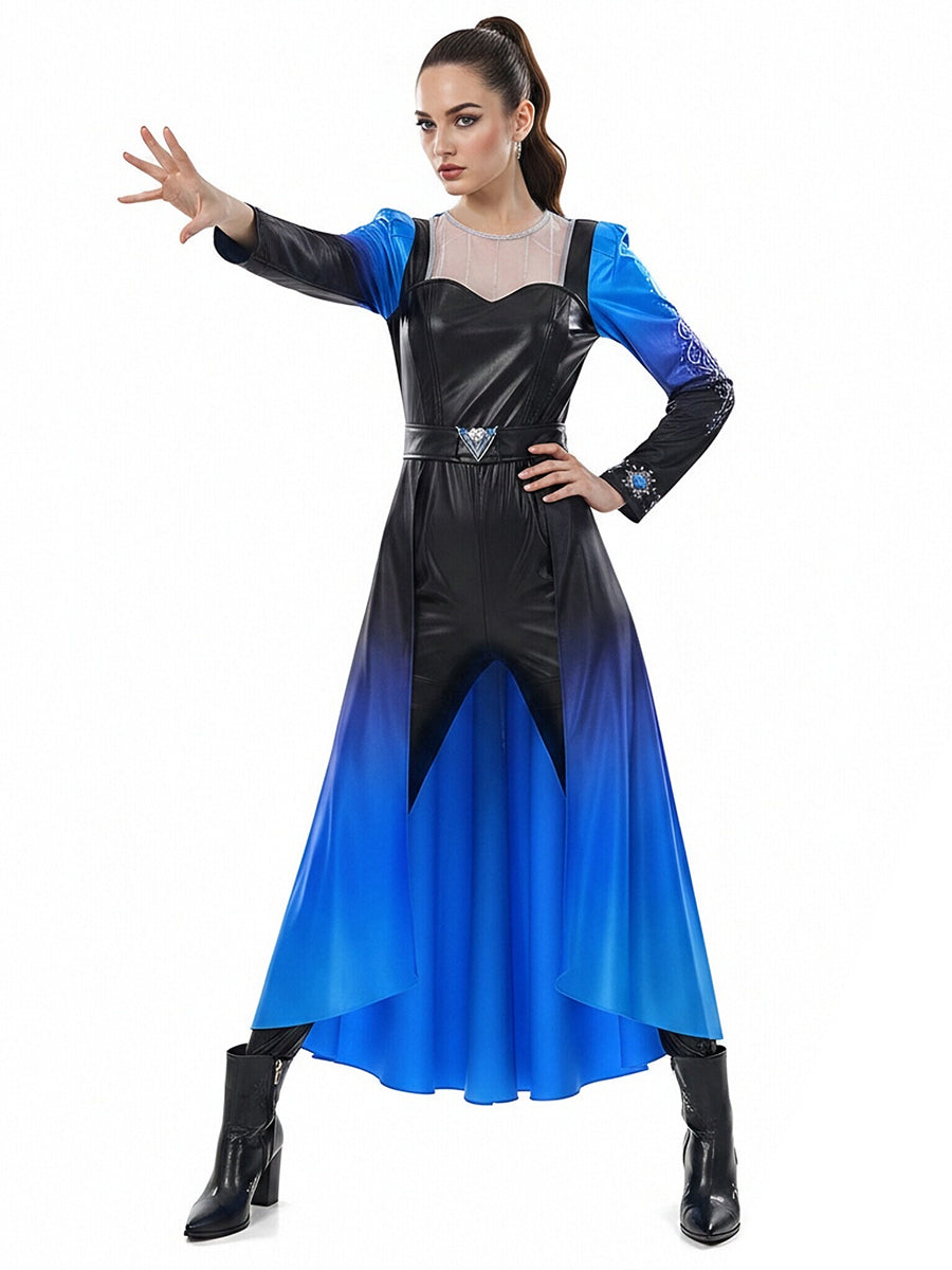 Descendants 5 Evil Chloe Costume for Kids and Adults Descendants Wicked Wonderland Princess Blue Faux Leather Cosplay Outfit