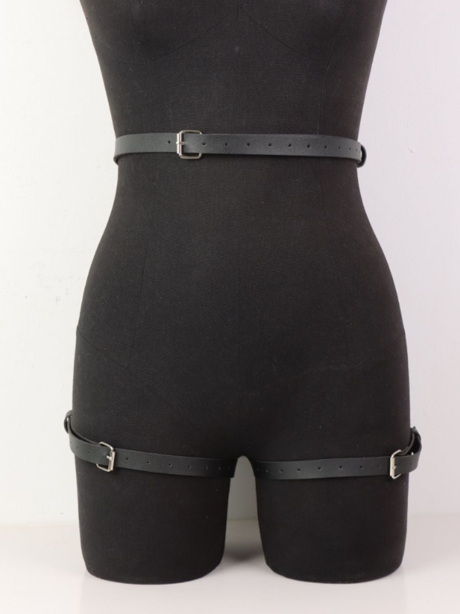 Faux Leather Heart Body Harness with Handcuffs