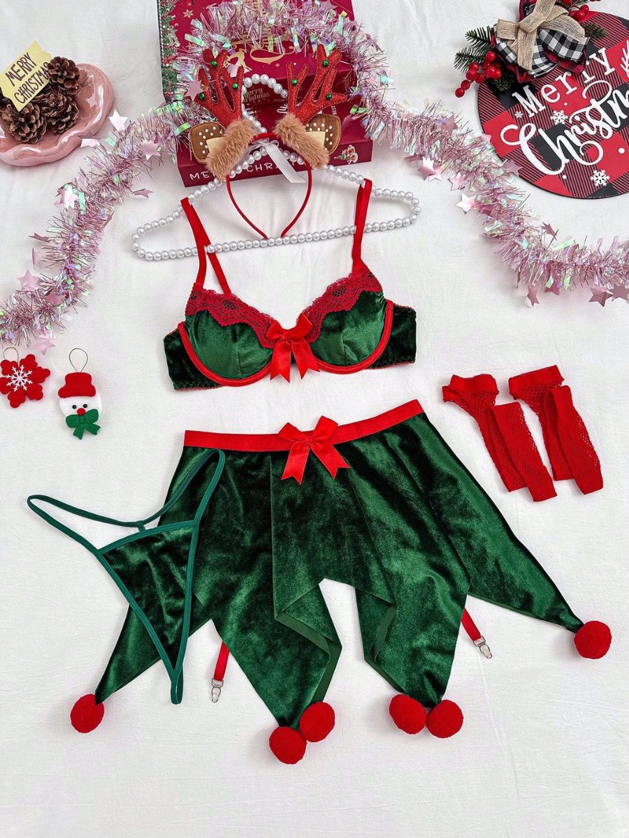 Flirty Christmas Elf Skirt Lingerie Set Flirty Christmas Elf Skirt Lingerie Set