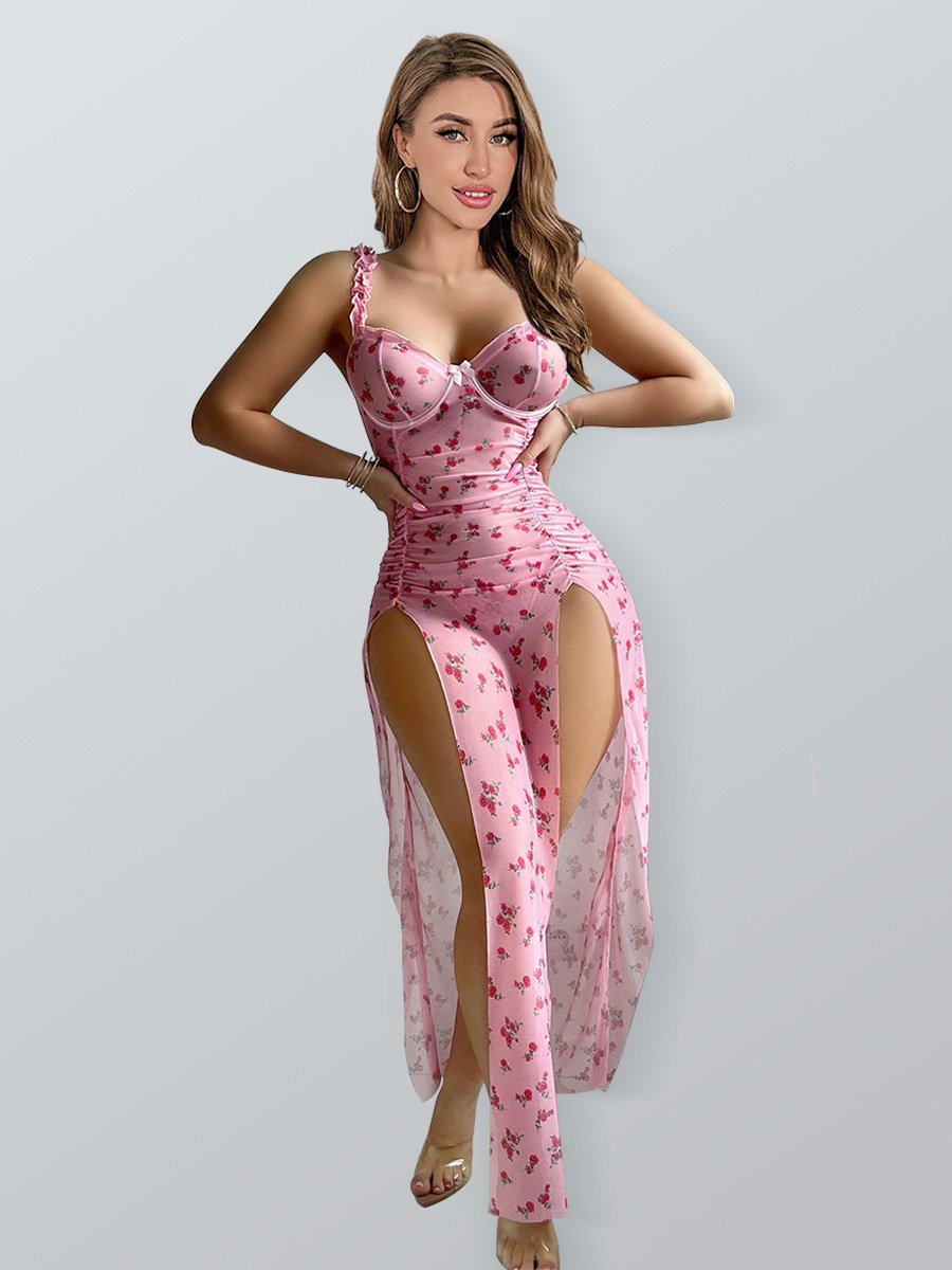 Sexy V-Back High Slit Lace Nightgown