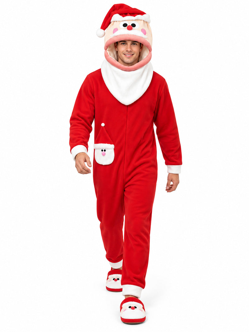 Unisex Christmas Furry Onesie Pajamas Big Mouth Puppet Fleece Hooded Jumpsuit