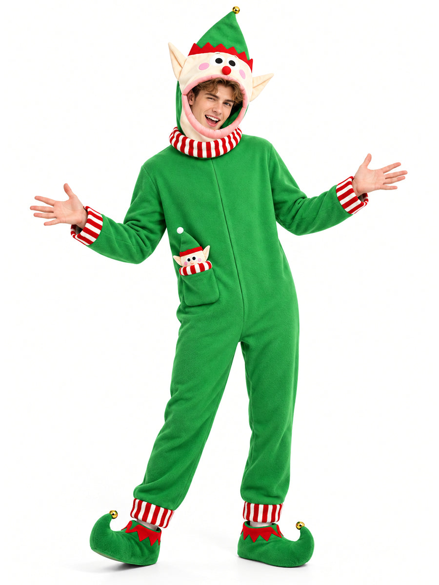 Unisex Christmas Furry Onesie Pajamas Big Mouth Puppet Fleece Hooded Jumpsuit