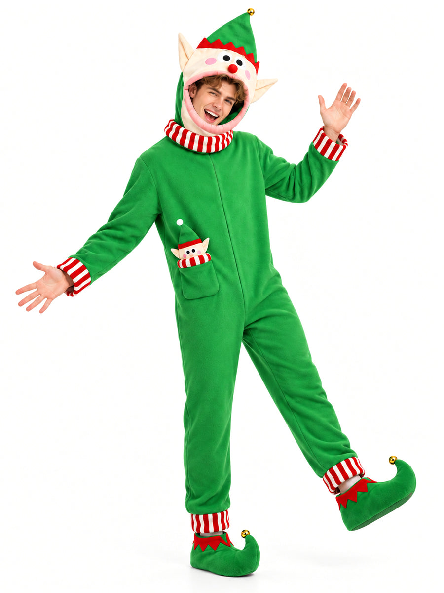 Unisex Christmas Furry Onesie Pajamas Big Mouth Puppet Fleece Hooded Jumpsuit