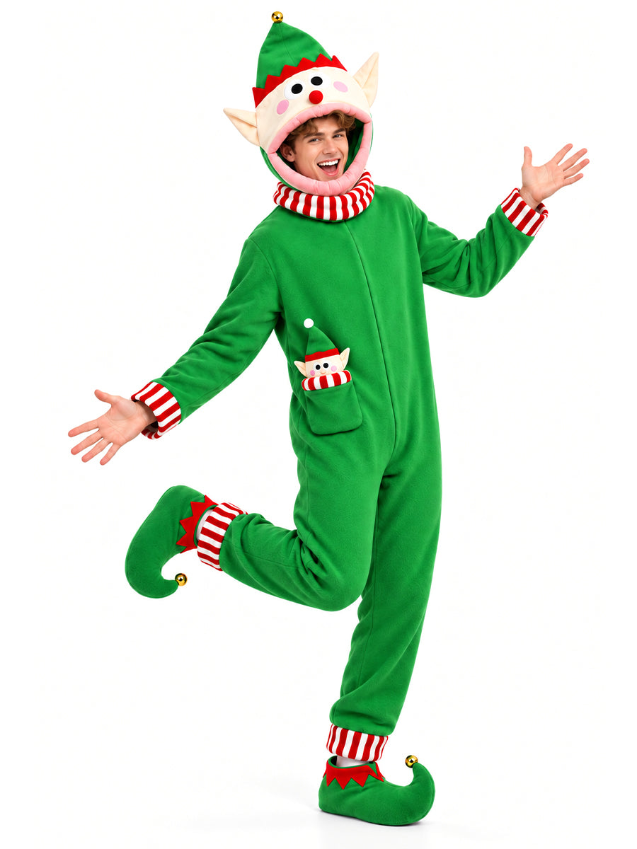 Unisex Christmas Furry Onesie Pajamas Big Mouth Puppet Fleece Hooded Jumpsuit