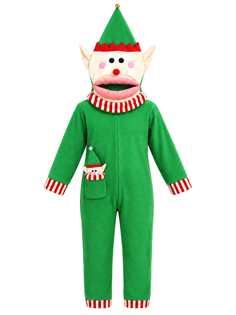 Unisex Christmas Furry Onesie Pajamas Big Mouth Puppet Fleece Hooded Jumpsuit