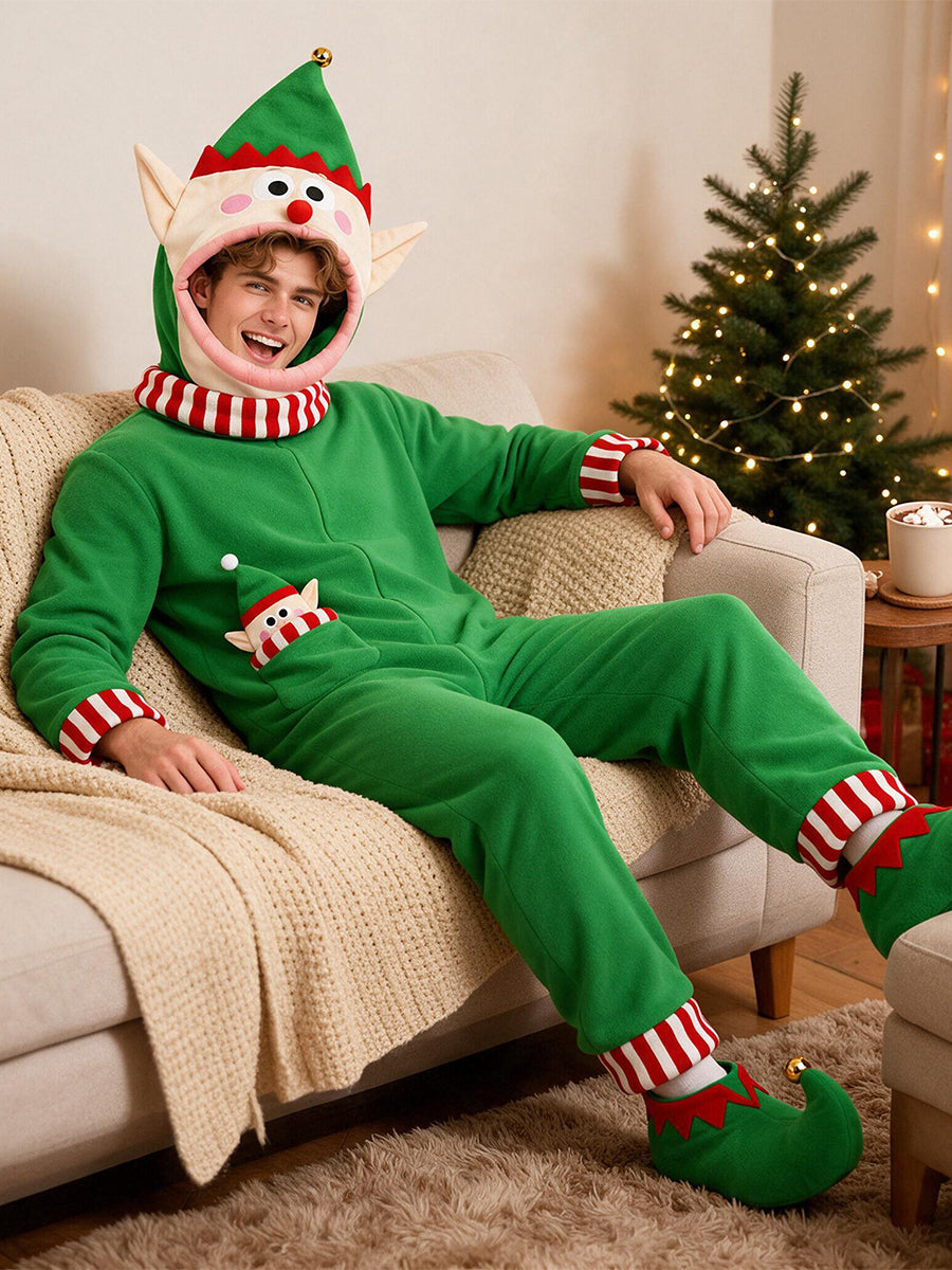 Unisex Christmas Furry Onesie Pajamas Big Mouth Puppet Fleece Hooded Jumpsuit