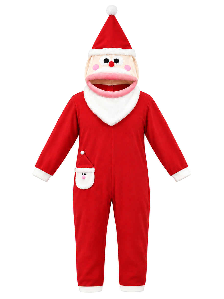 Unisex Christmas Furry Onesie Pajamas Big Mouth Puppet Fleece Hooded Jumpsuit