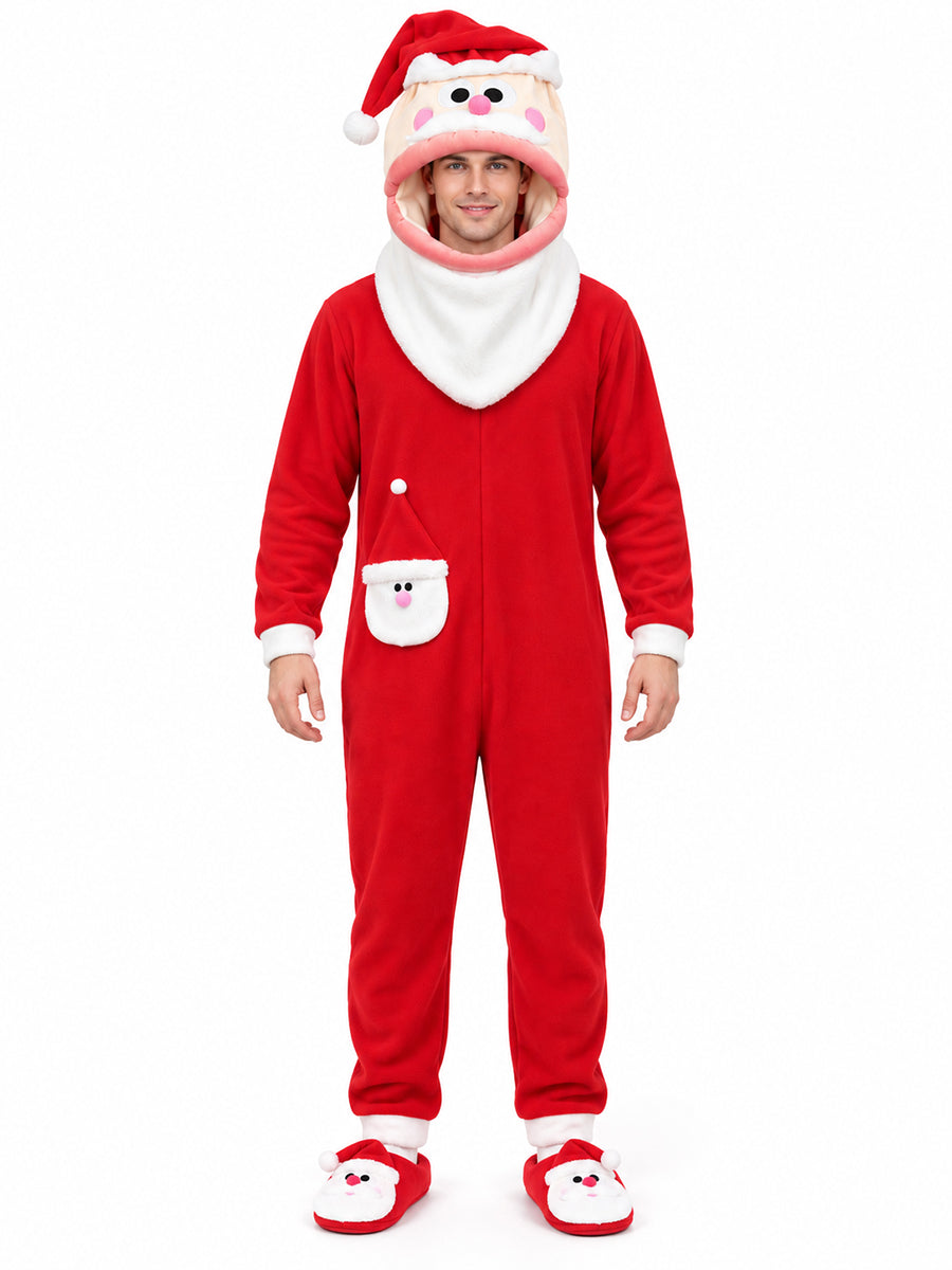 Unisex Christmas Furry Onesie Pajamas Big Mouth Puppet Fleece Hooded Jumpsuit