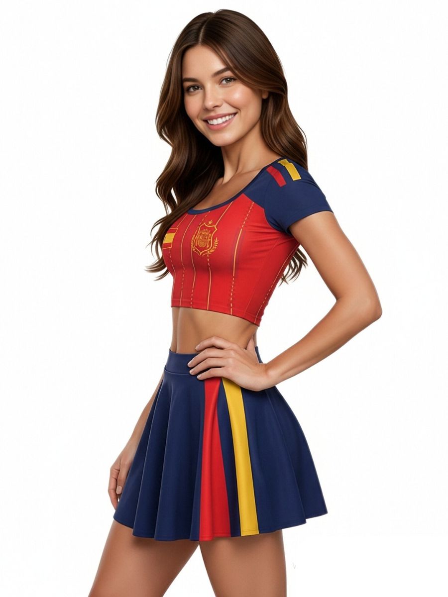 Spain Soccer Fan Outfit for Women Sexy Cheerleading Crop Top and Mini Skirt 