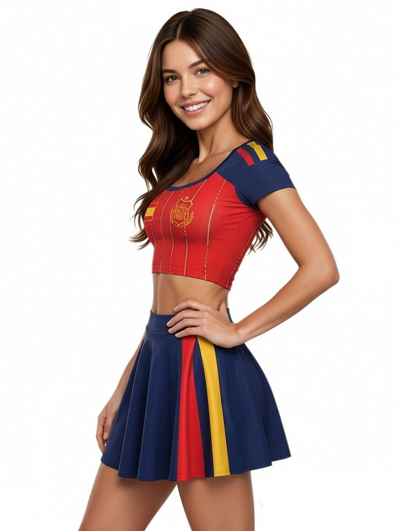 Spain Soccer Fan Outfit for Women Sexy Cheerleading Crop Top and Mini Skirt 
