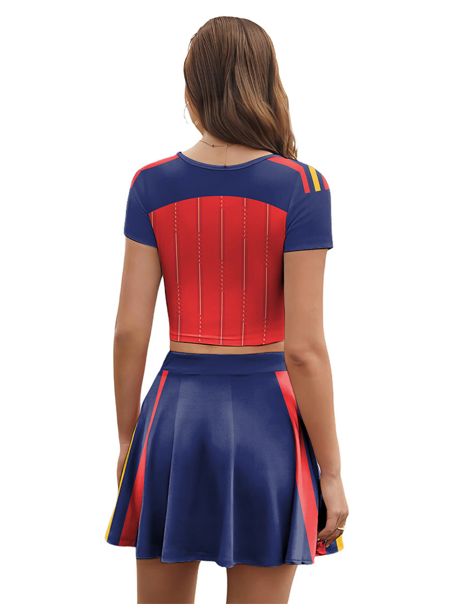 Spain Soccer Fan Outfit for Women Sexy Cheerleading Crop Top and Mini Skirt