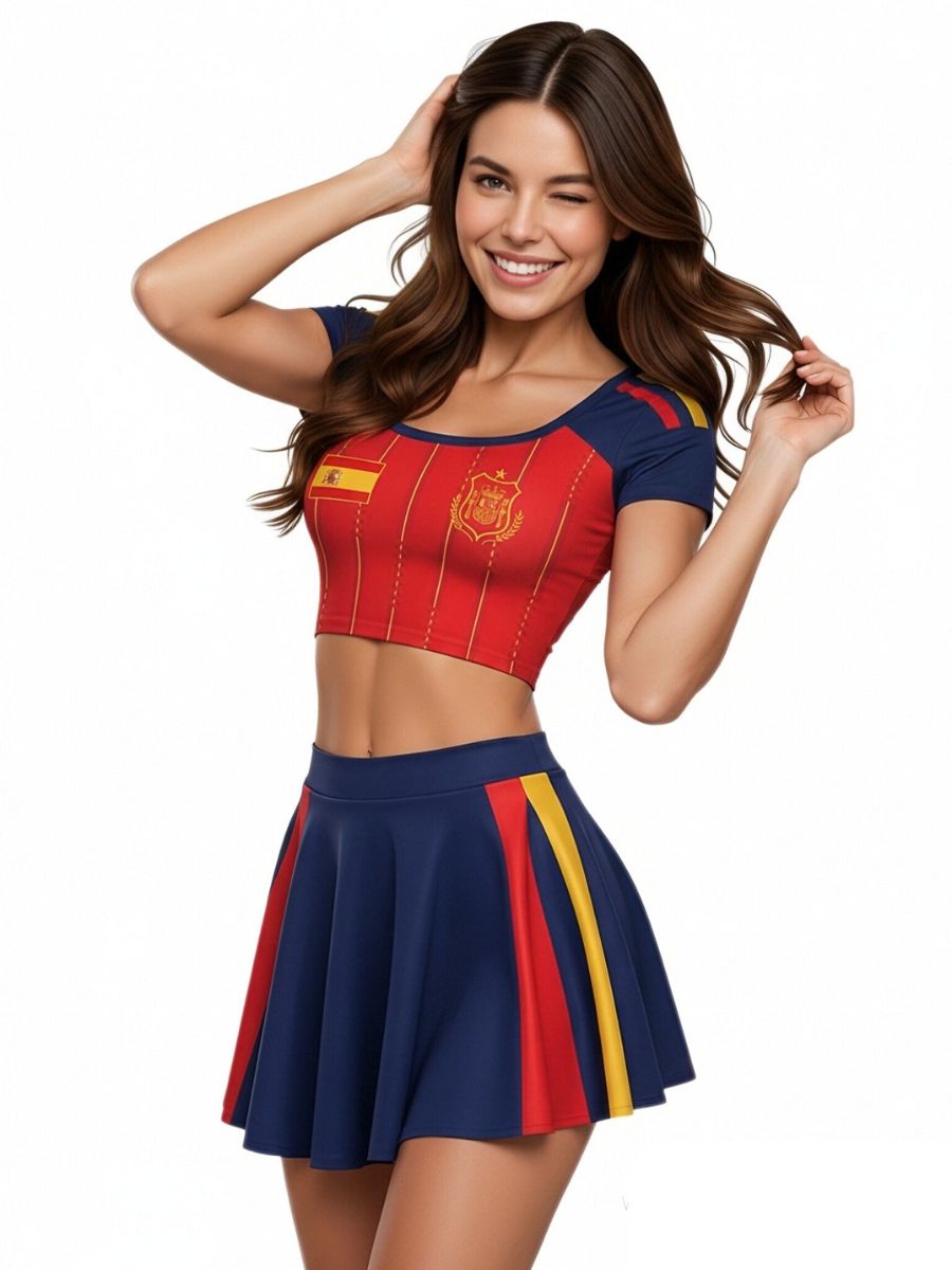 Spain Soccer Fan Outfit for Women Sexy Cheerleading Crop Top and Mini Skirt