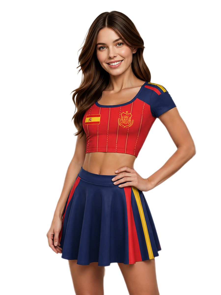 Spain Soccer Fan Outfit for Women Sexy Cheerleading Crop Top and Mini Skirt