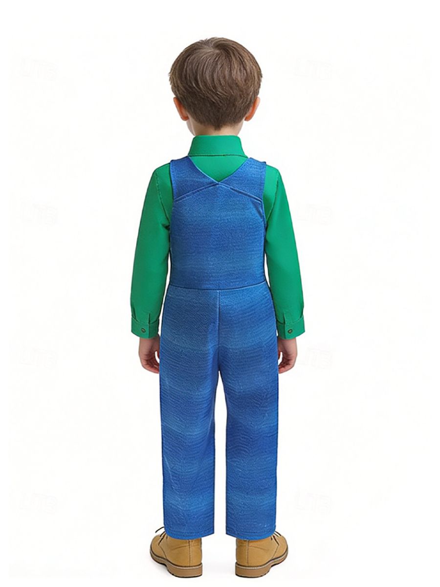 Kids Mario and Luigi Costume Super Mario Green Plumber Cosplay Outfit