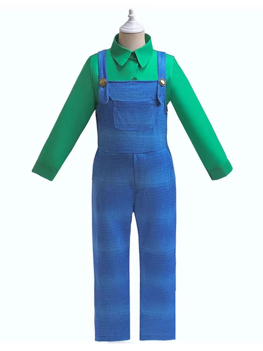 Kids Mario and Luigi Costume Super Mario Green Plumber Cosplay Outfit