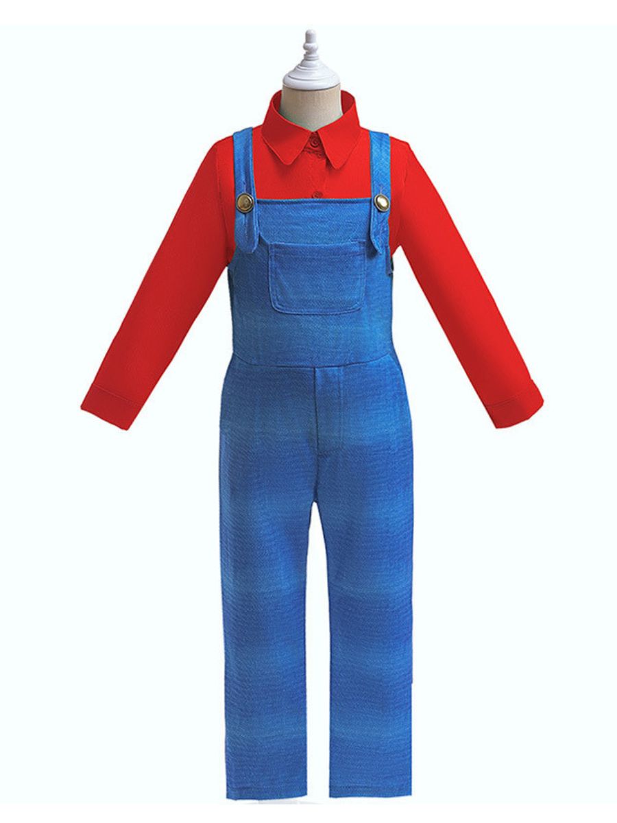 Kids Mario and Luigi Costume Super Mario Red Plumber Cosplay Outfit