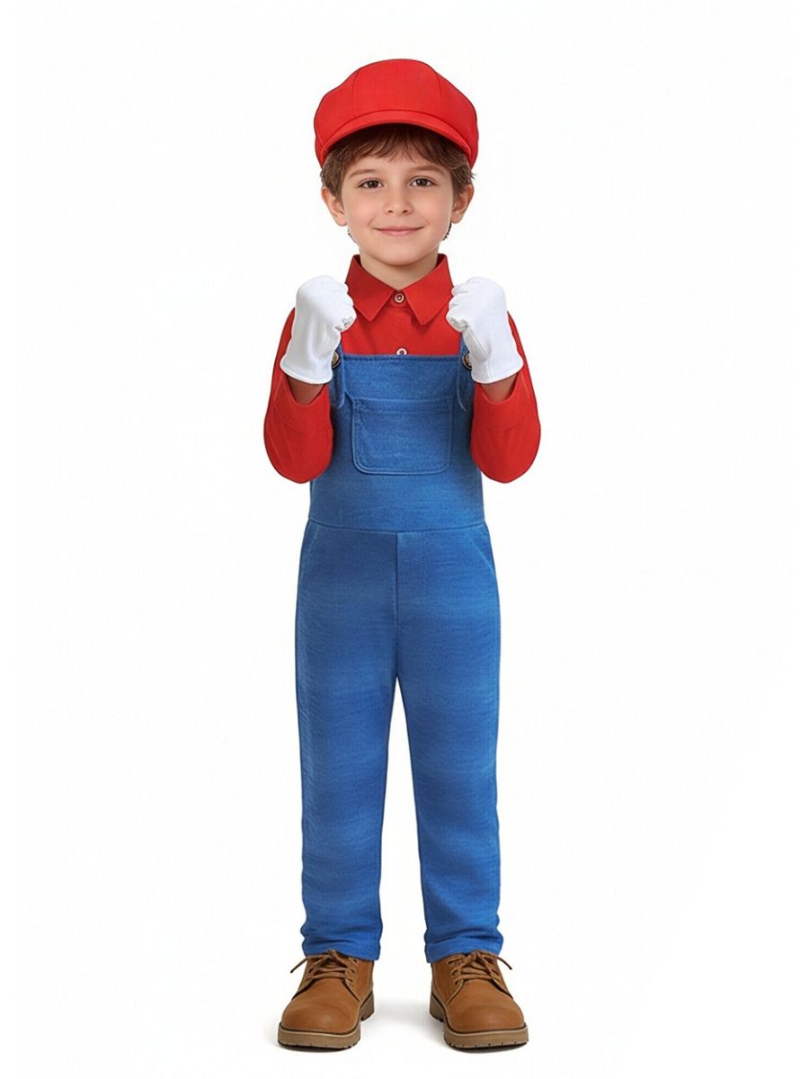 Kids Mario and Luigi Costume Super Mario Red Plumber Cosplay Outfit