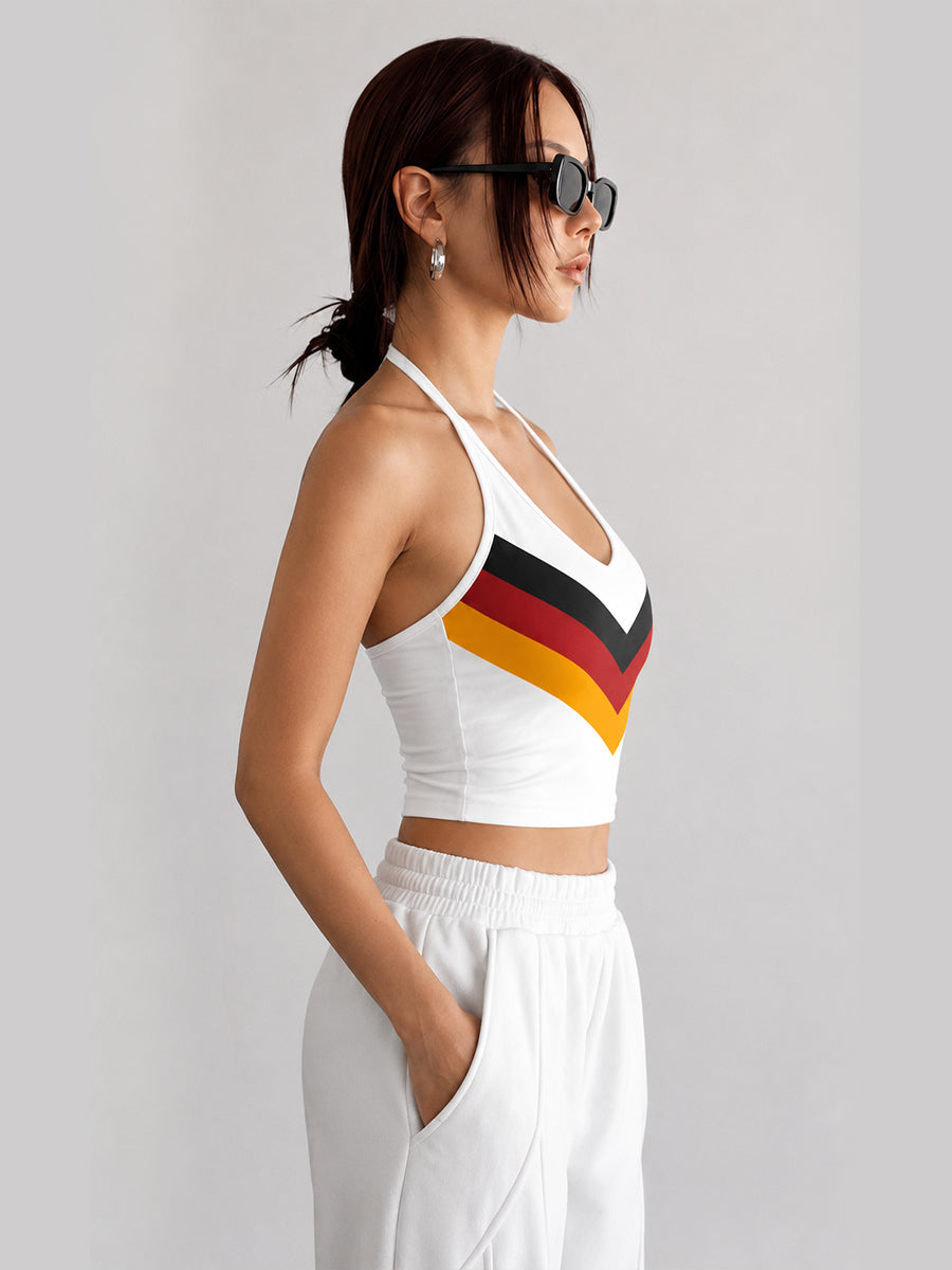Women's Germany Flag Colors Halter Top Black Red Gold Chevron Crop Tank Top 