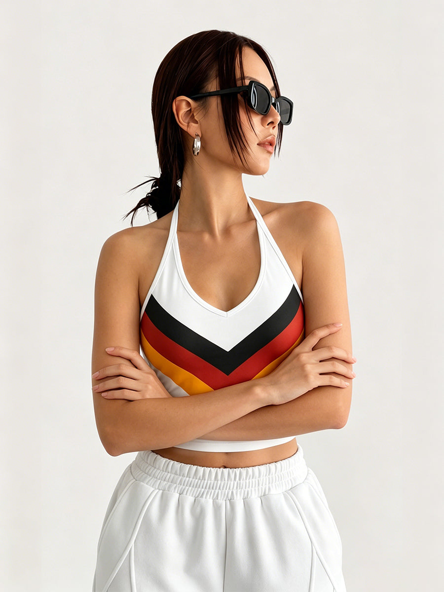 Women's Germany Flag Colors Halter Top Black Red Gold Chevron Crop Tank Top 