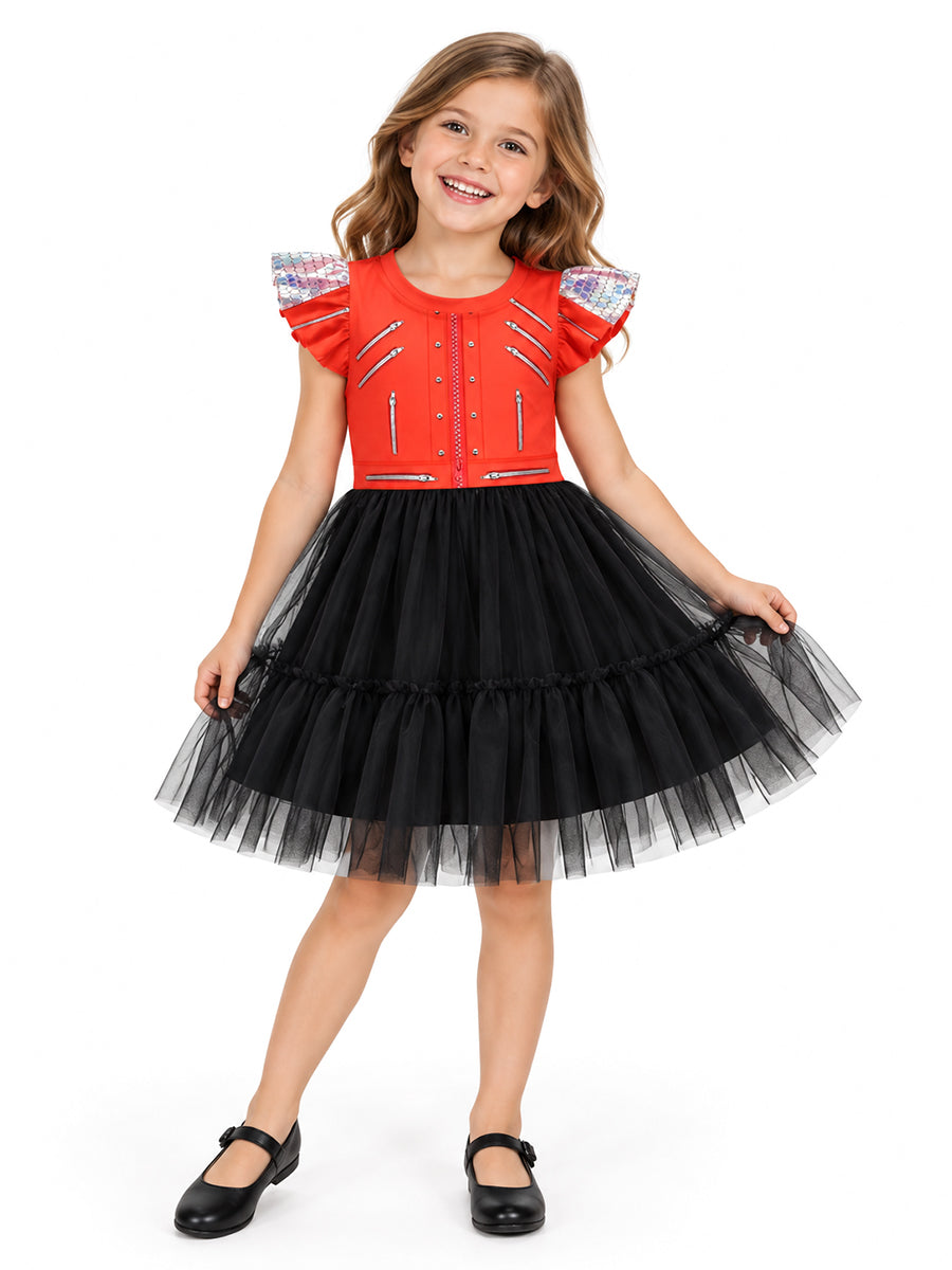 Michael Jackson Girl Costume Beat It Costume Retro Pop King 3D Print Dress 
