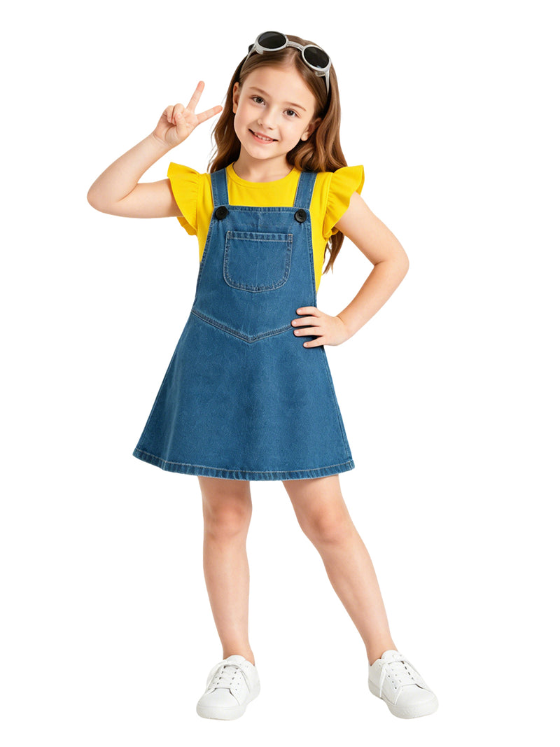 Girls Minions Costume Minions & Monsters Overall Dress and Flutter Sleeve T-Shirt 