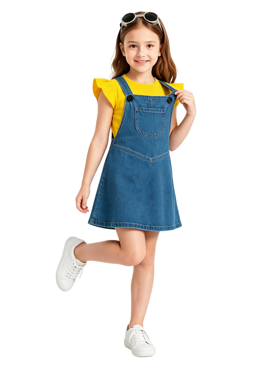 Girls Minions Costume Minions & Monsters Overall Dress and Flutter Sleeve T-Shirt 