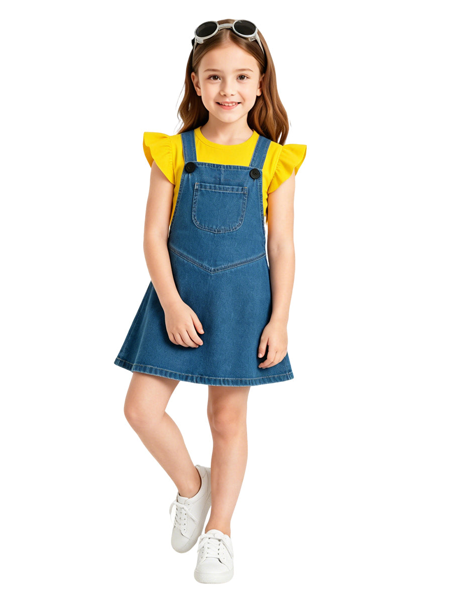 Girls Minions Costume Minions & Monsters Overall Dress and Flutter Sleeve T-Shirt 