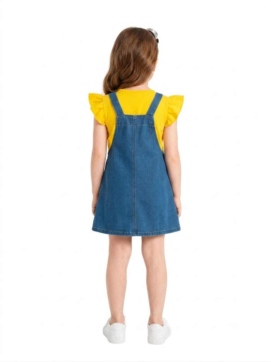 Girls Minions Costume Minions & Monsters Overall Dress and Flutter Sleeve T-Shirt 