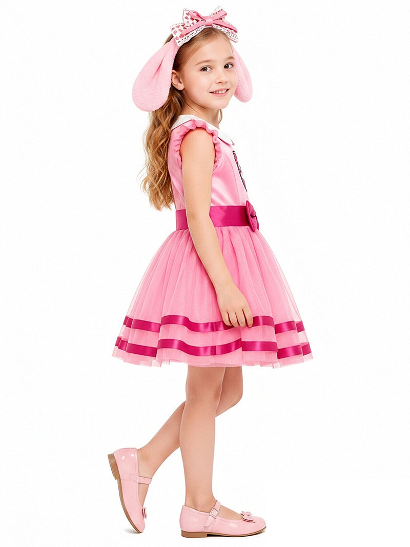 Girls Paw Patrol Skye Costume Pink Satin Puppy Dress with Plush Headpiece