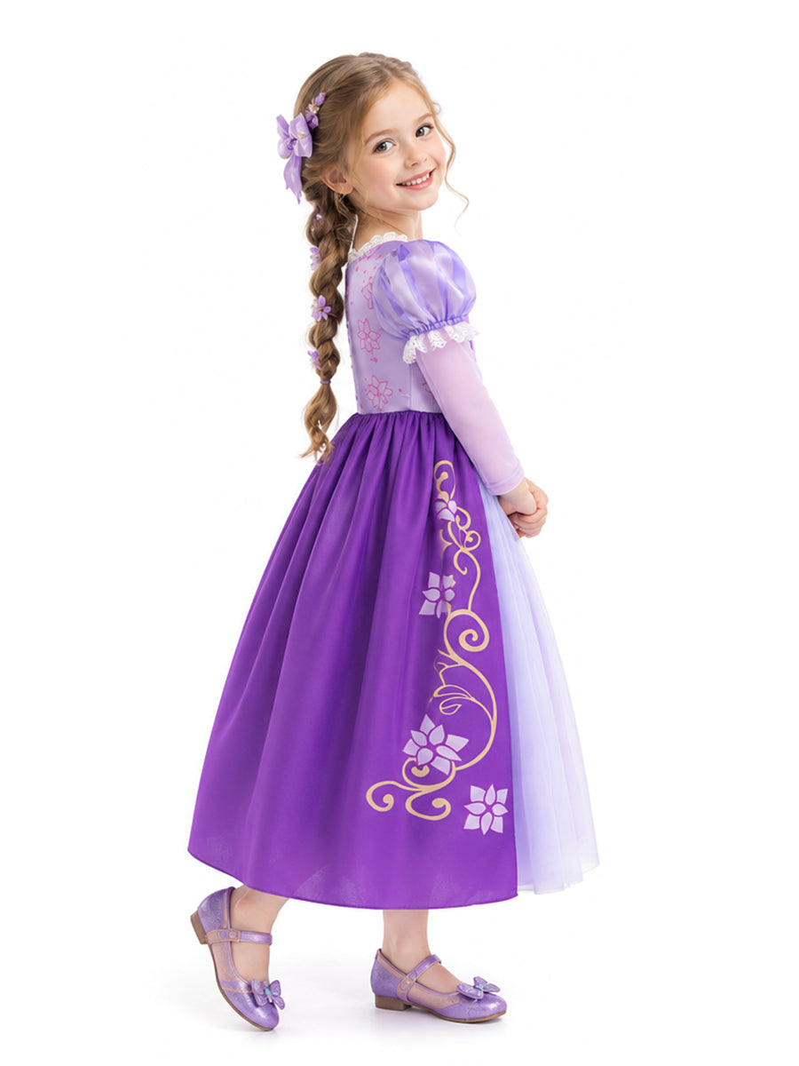 Girls Rapunzel Dress Toy Block Purple Long Long Hair Princess Cosplay Costume 