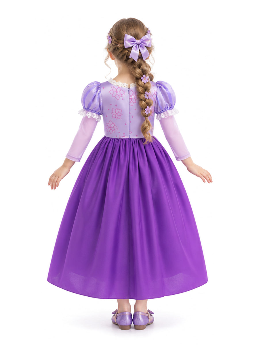 Girls Rapunzel Dress Toy Block Purple Long Long Hair Princess Cosplay Costume 