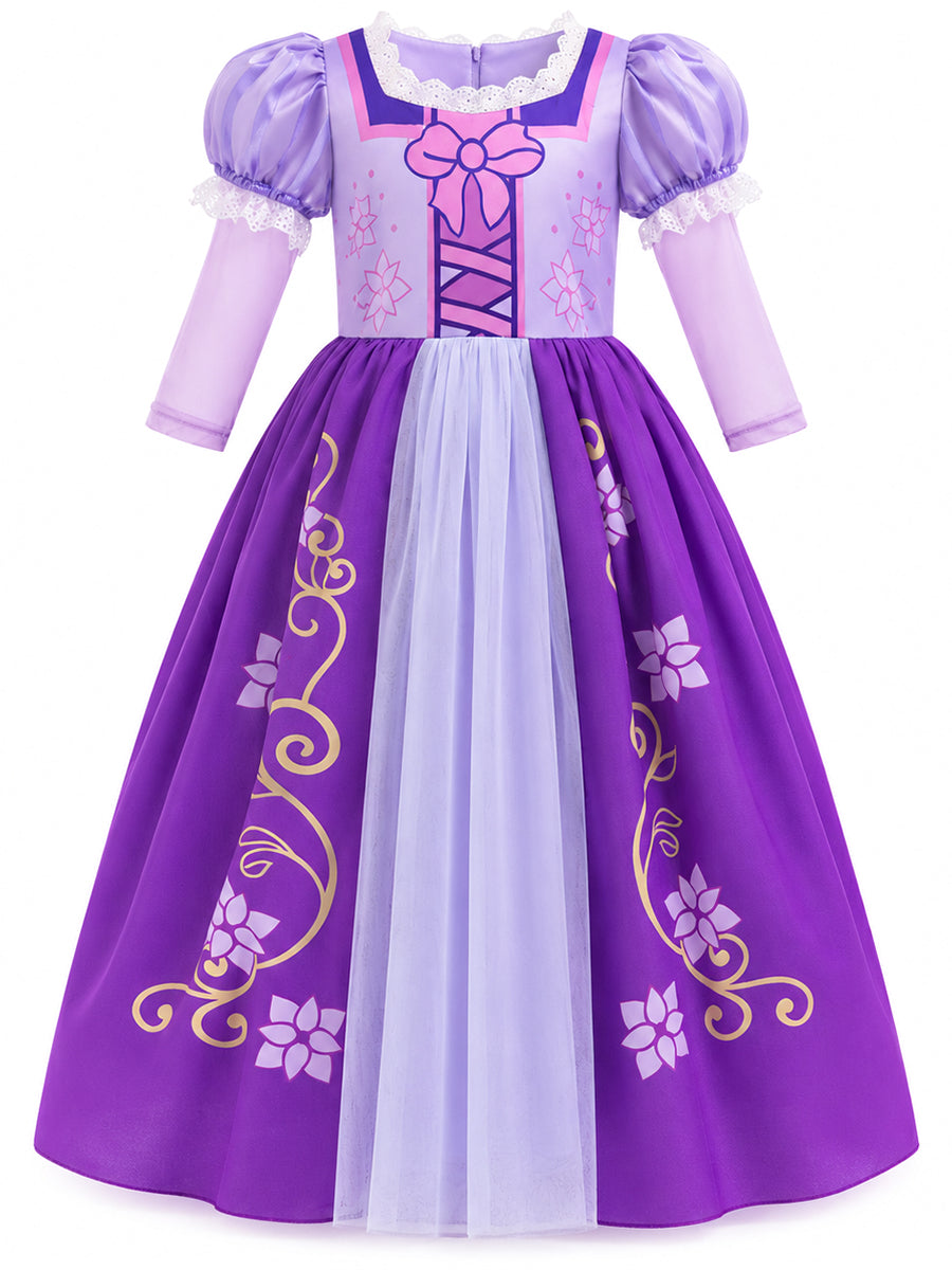 Girls Rapunzel Dress Toy Block Purple Long Long Hair Princess Cosplay Costume 