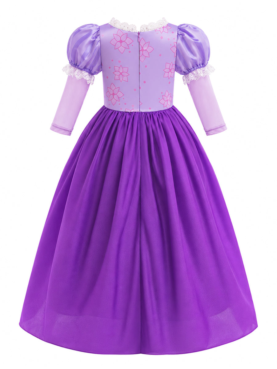 Girls Rapunzel Dress Toy Block Purple Long Long Hair Princess Cosplay Costume 