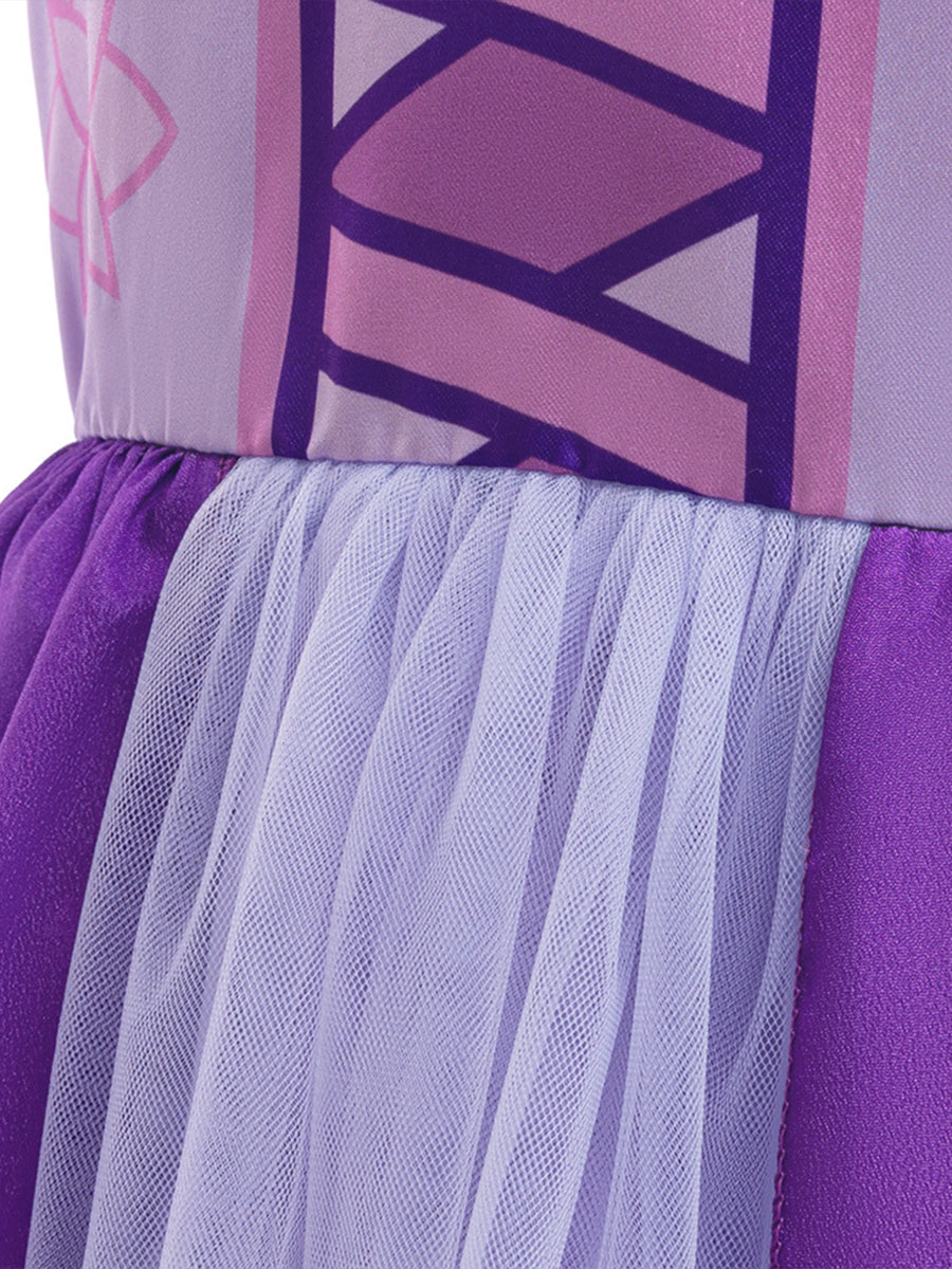 Girls Rapunzel Dress Toy Block Purple Long Long Hair Princess Cosplay Costume 