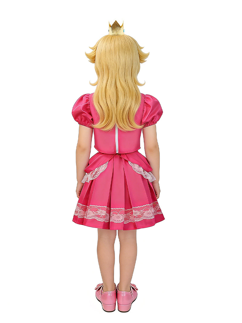 Girls Super Mario Peach Costume Pink Princess Peach Crop Top and Mini Skirt