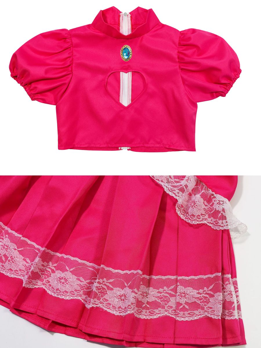 Girls Super Mario Peach Costume Pink Princess Peach Crop Top and Mini Skirt