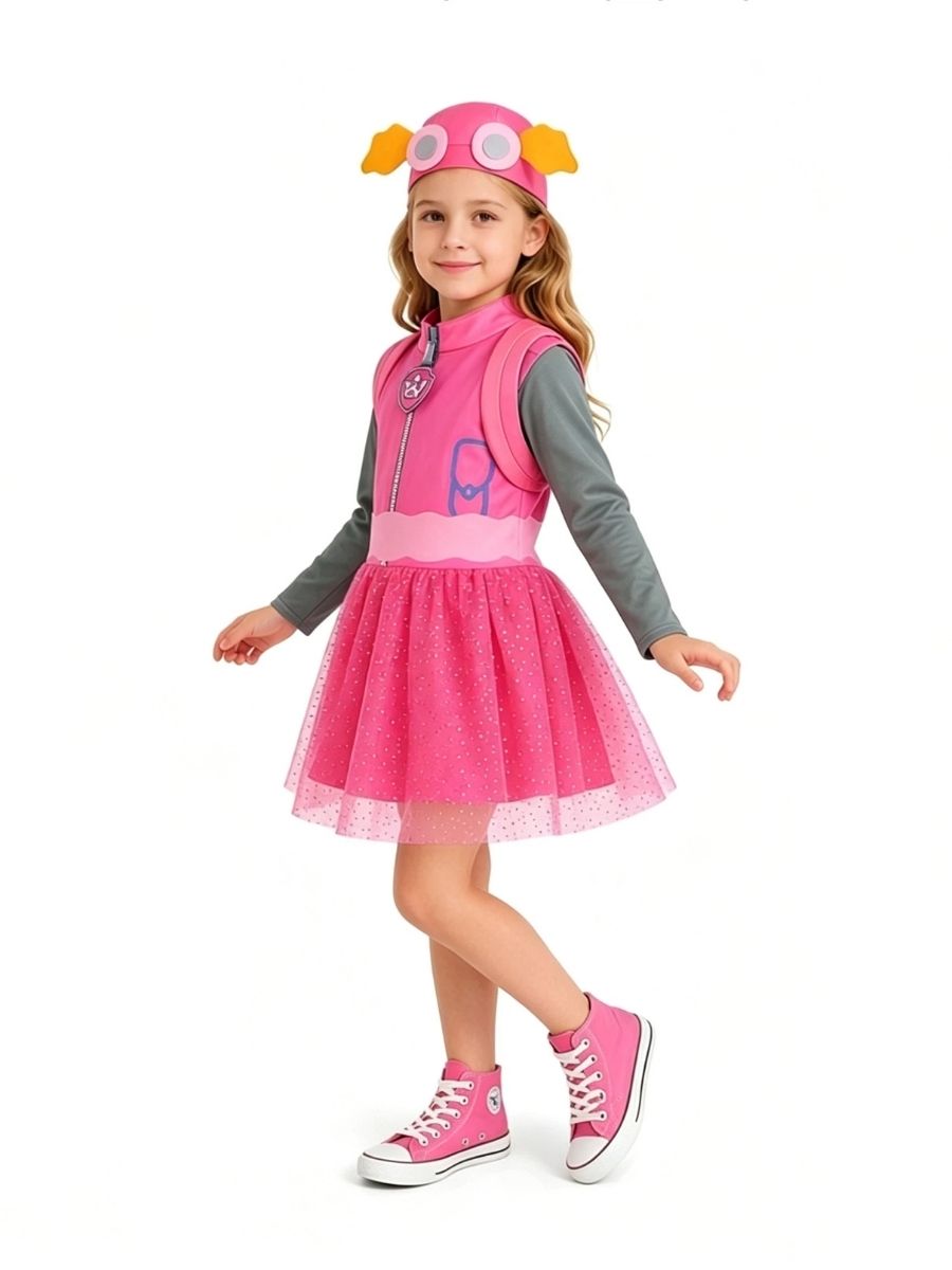 Girls Paw Patrol Skye Costume Pink Puppy Tiered Tutu Dress Set
