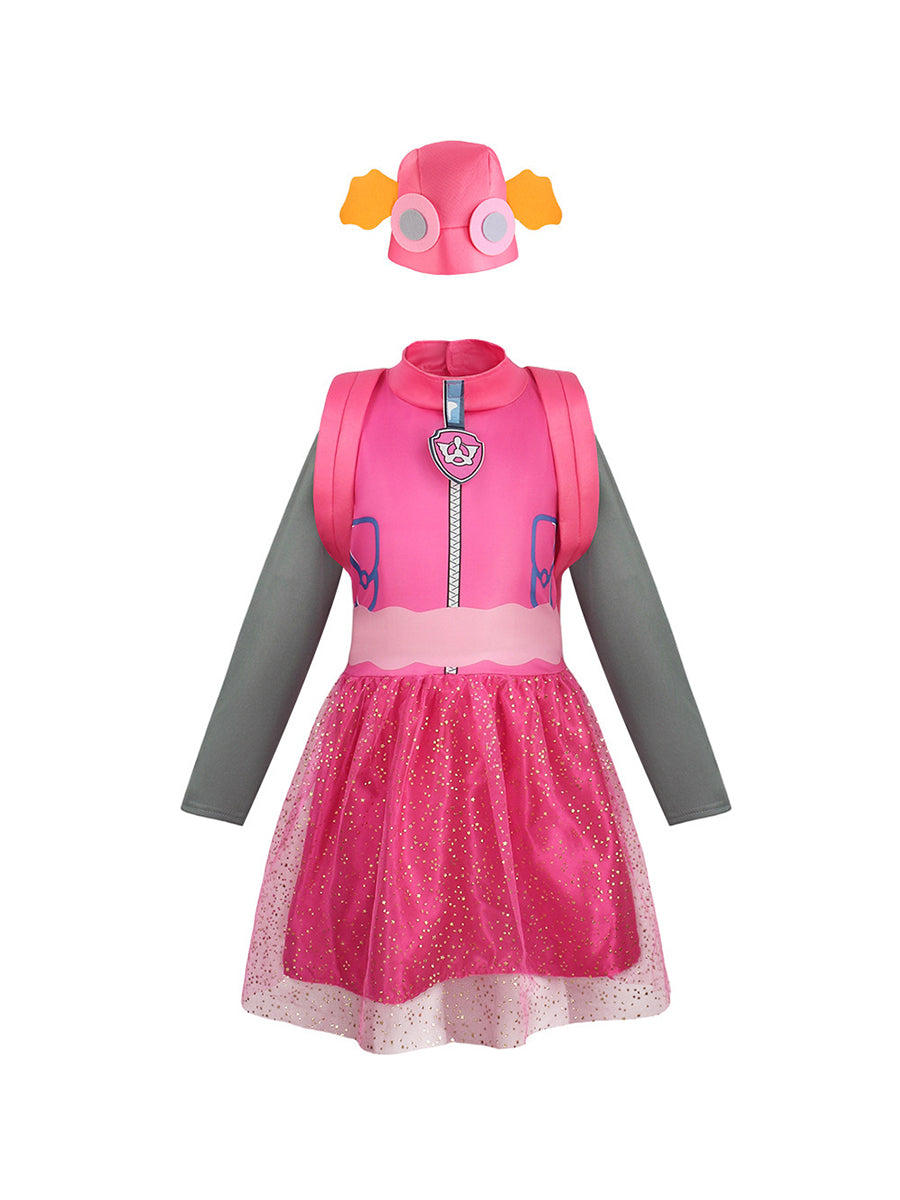 Girls Paw Patrol Skye Costume Pink Puppy Tiered Tutu Dress Set