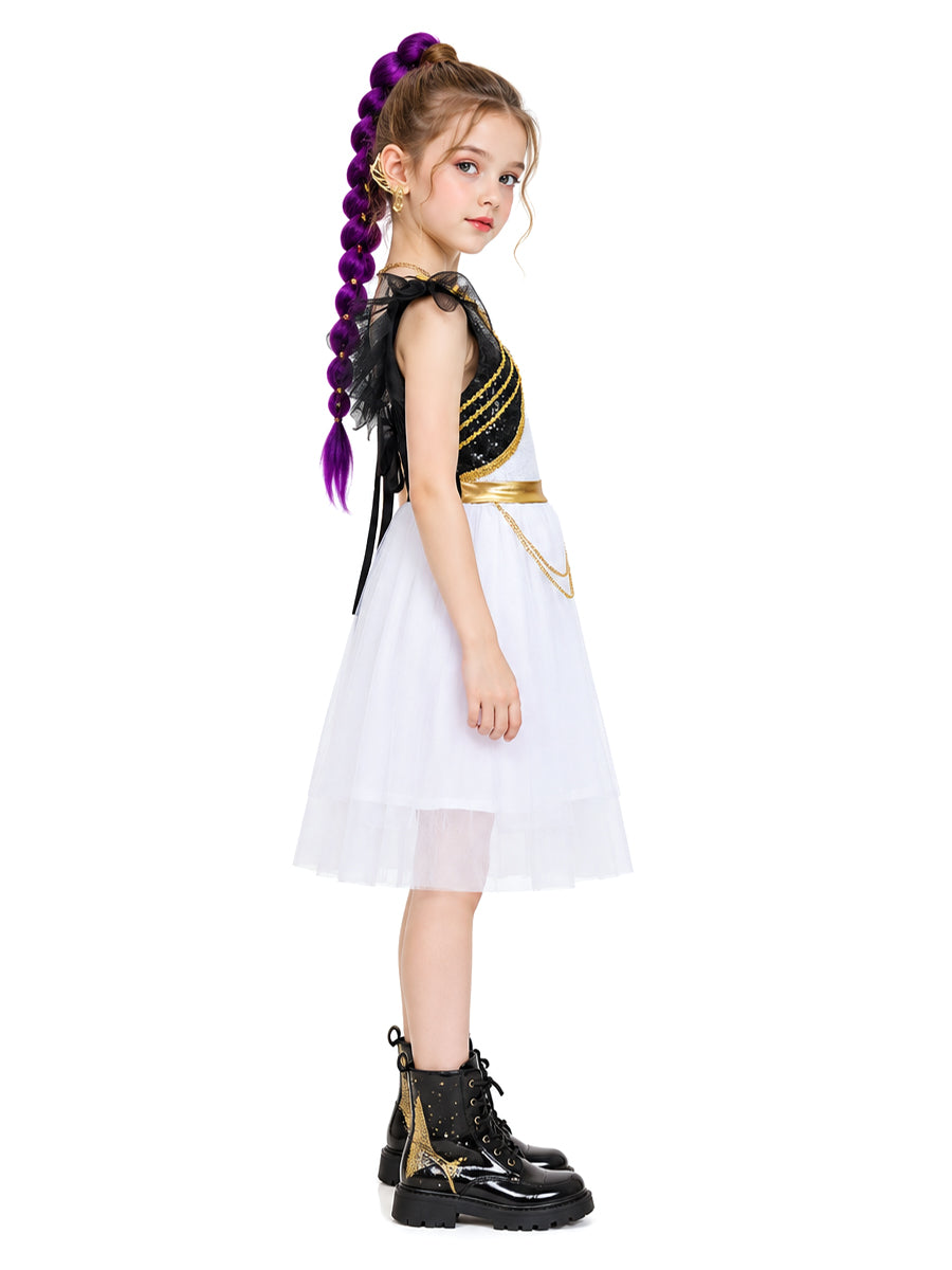 Girls K-Pop Idol Stage Performance Costume Sparkly Pop Star Idol White Sequin Dance Dress