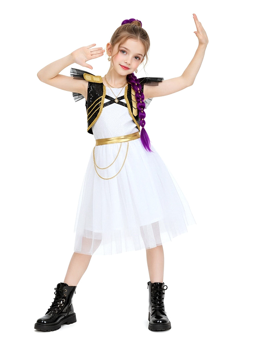 Girls K-Pop Idol Stage Performance Costume Sparkly Pop Star Idol White Sequin Dance Dress