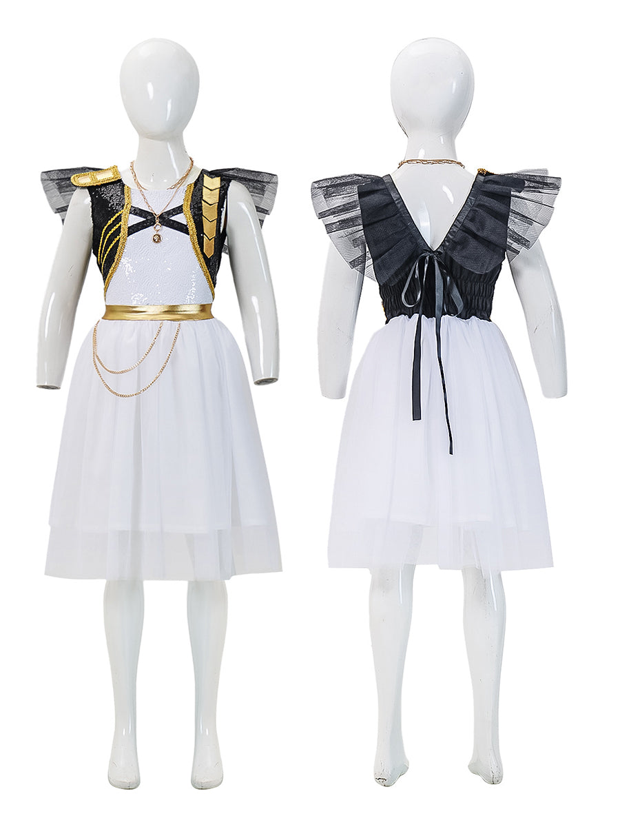 Girls K-Pop Idol Stage Performance Costume Sparkly Pop Star Idol White Sequin Dance Dress