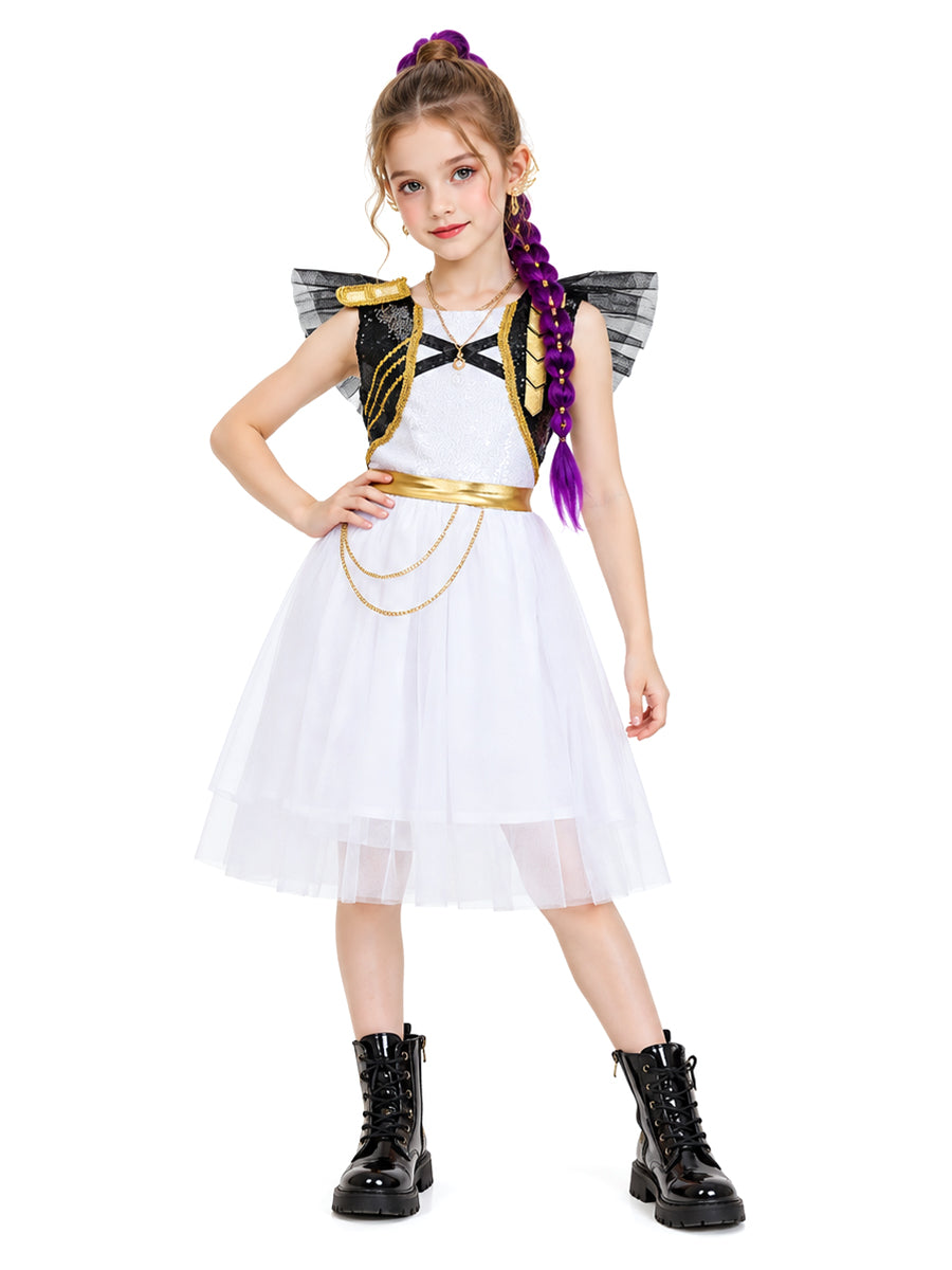 Girls K-Pop Idol Stage Performance Costume Sparkly Pop Star Idol White Sequin Dance Dress