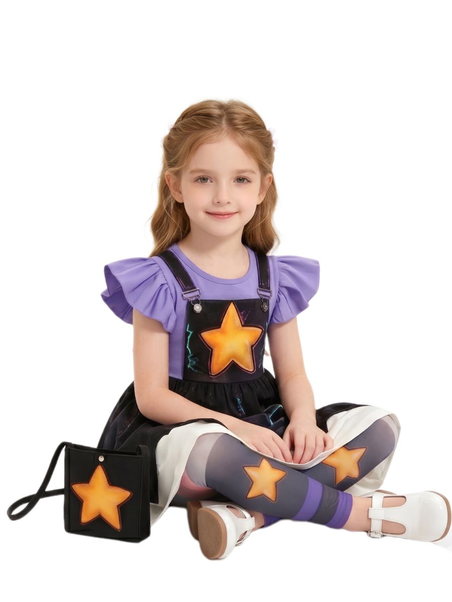 Kids Poppy Playtime Lily Lovebraids Costume Girls Star Cosplay Dress and Leggings Set with Crossbody Bag