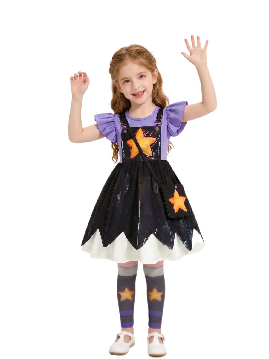 Kids Poppy Playtime Lily Lovebraids Costume Girls Star Cosplay Dress and Leggings Set with Crossbody Bag