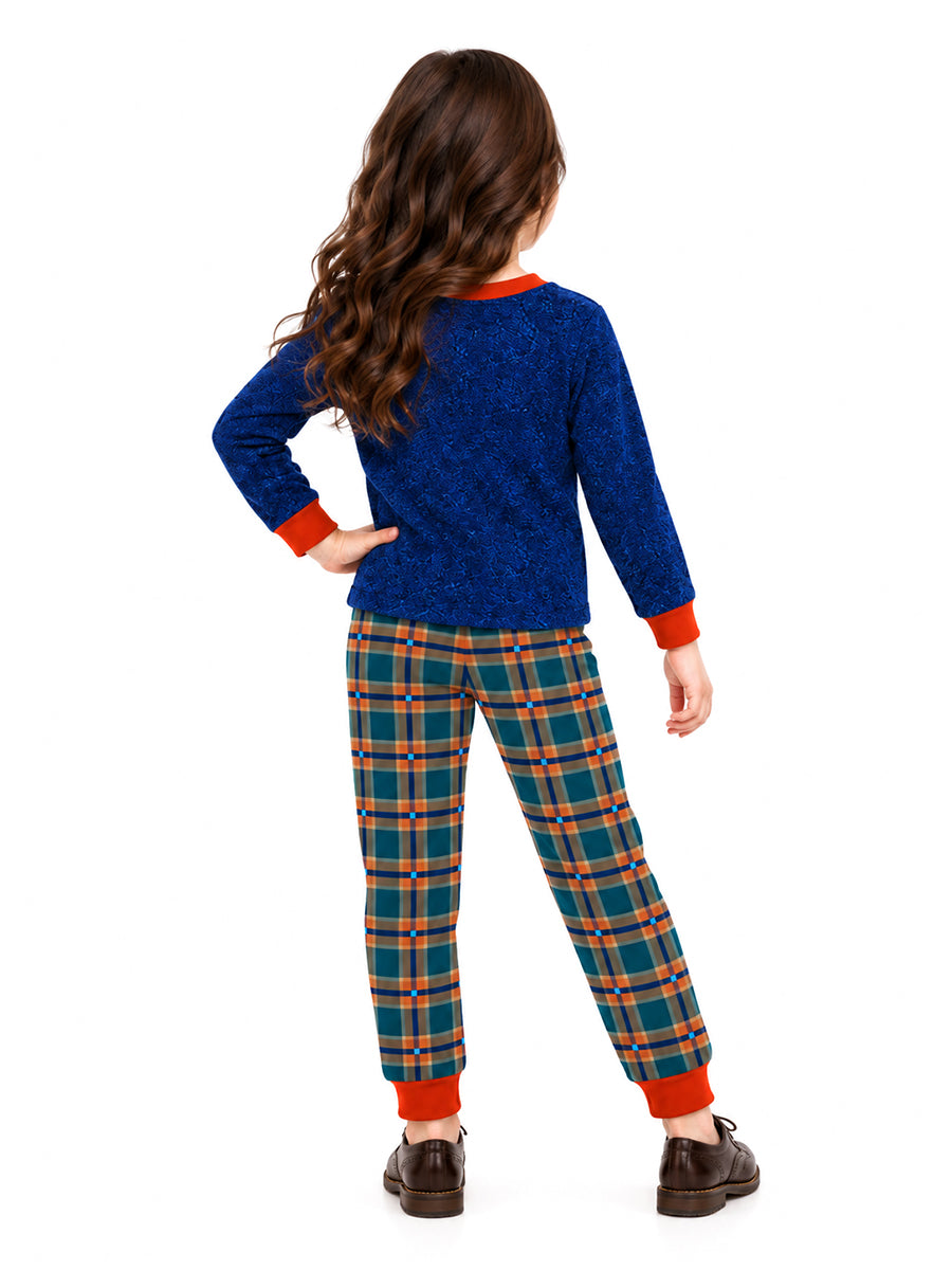 Girls Wildwood Prue Costume 2 Piece 3D Printed Blue Top and Plaid Jogger Pants