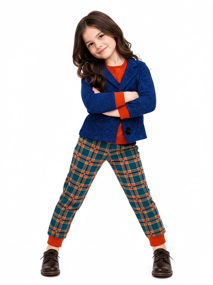 Girls Wildwood Prue Costume 2 Piece 3D Printed Blue Top and Plaid Jogger Pants